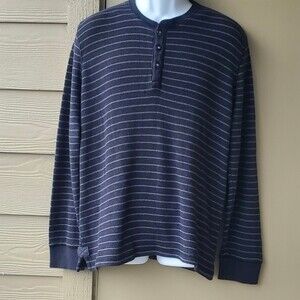 Mens G.H.BASS & Co. Grey Striped Henley Thermal size large